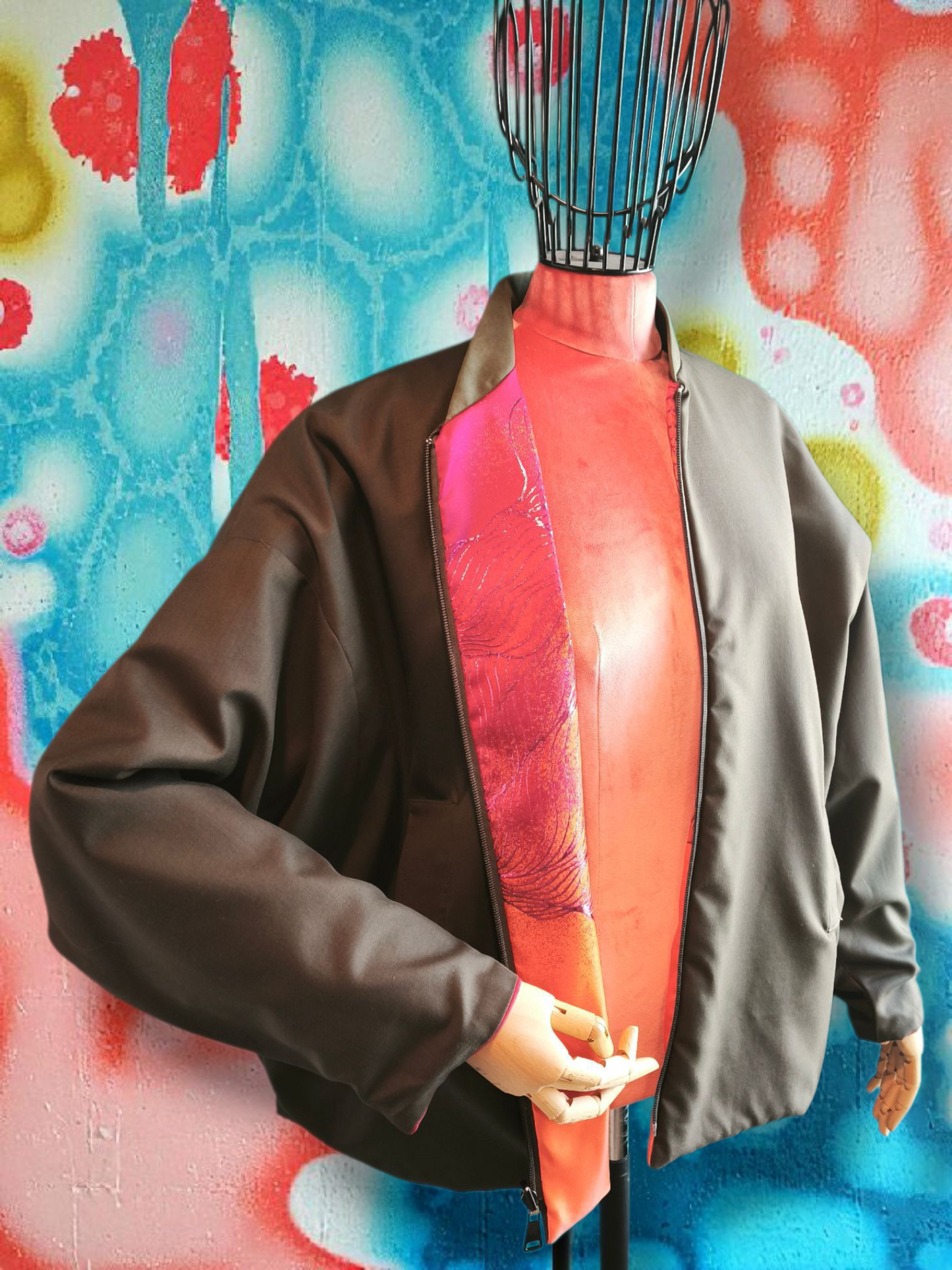 My BOMBER doubleface lana verdone/jaquard fantasia floreale