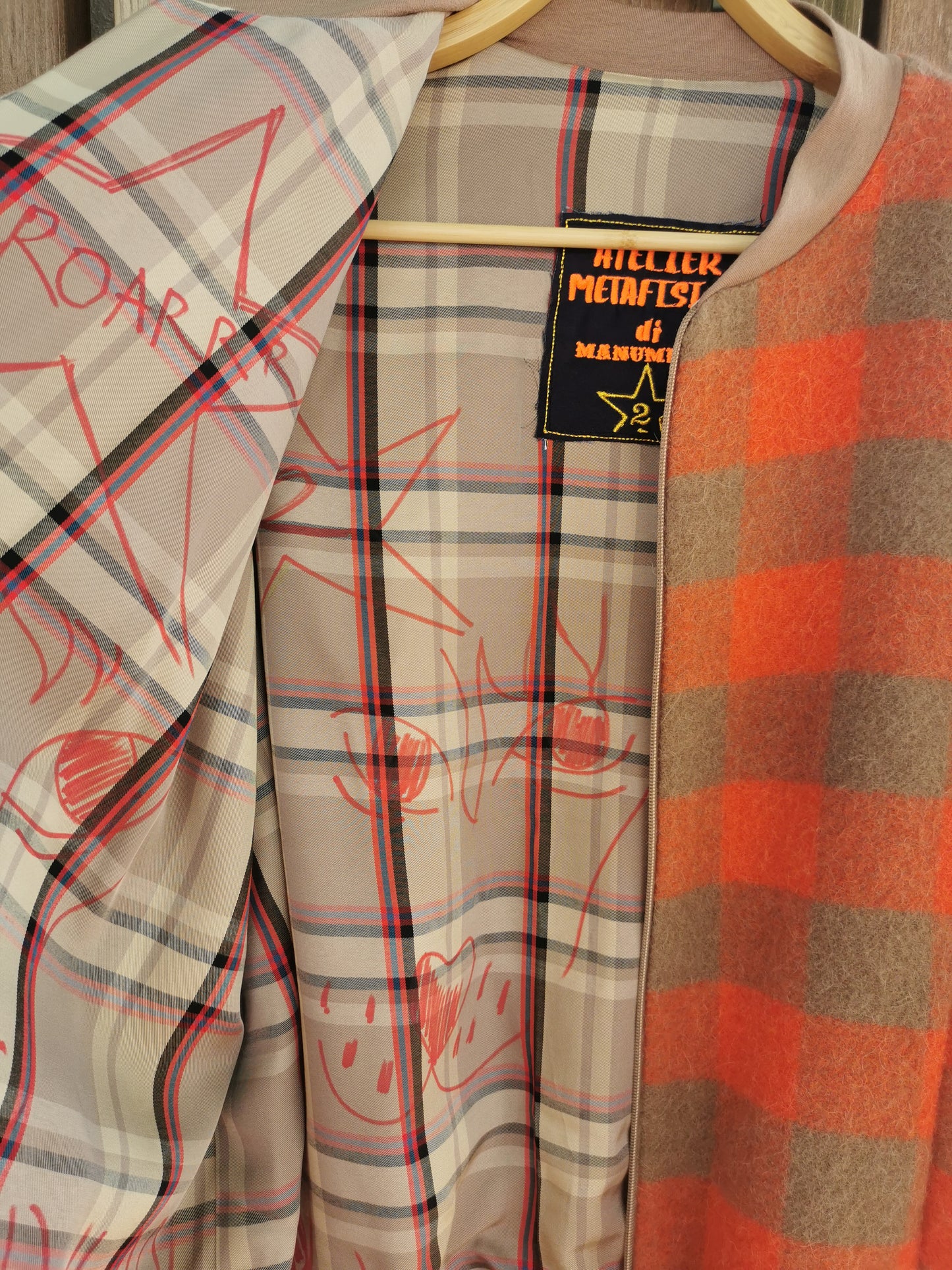 My BOMBER in lana check con maniche a contrasto