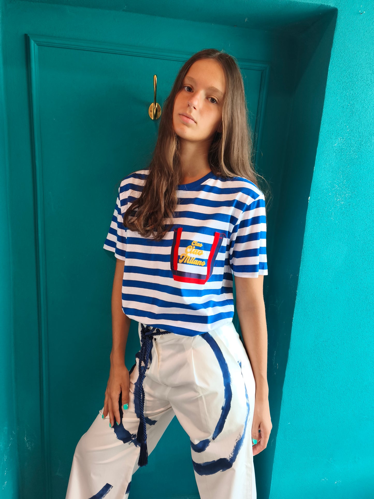 T shirt a righe "Ciao Ciao Milano"