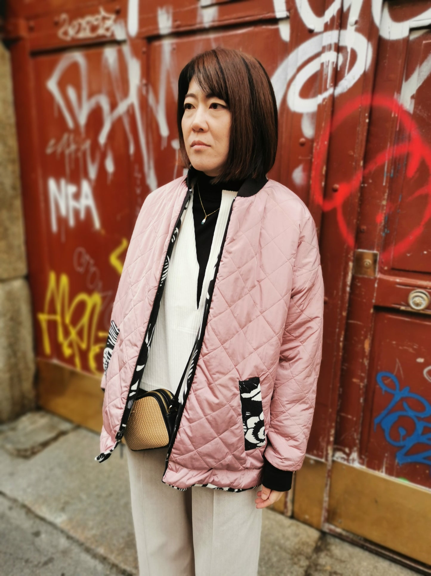 My BOMBER doubleface in lana fantasia/piumino rosa