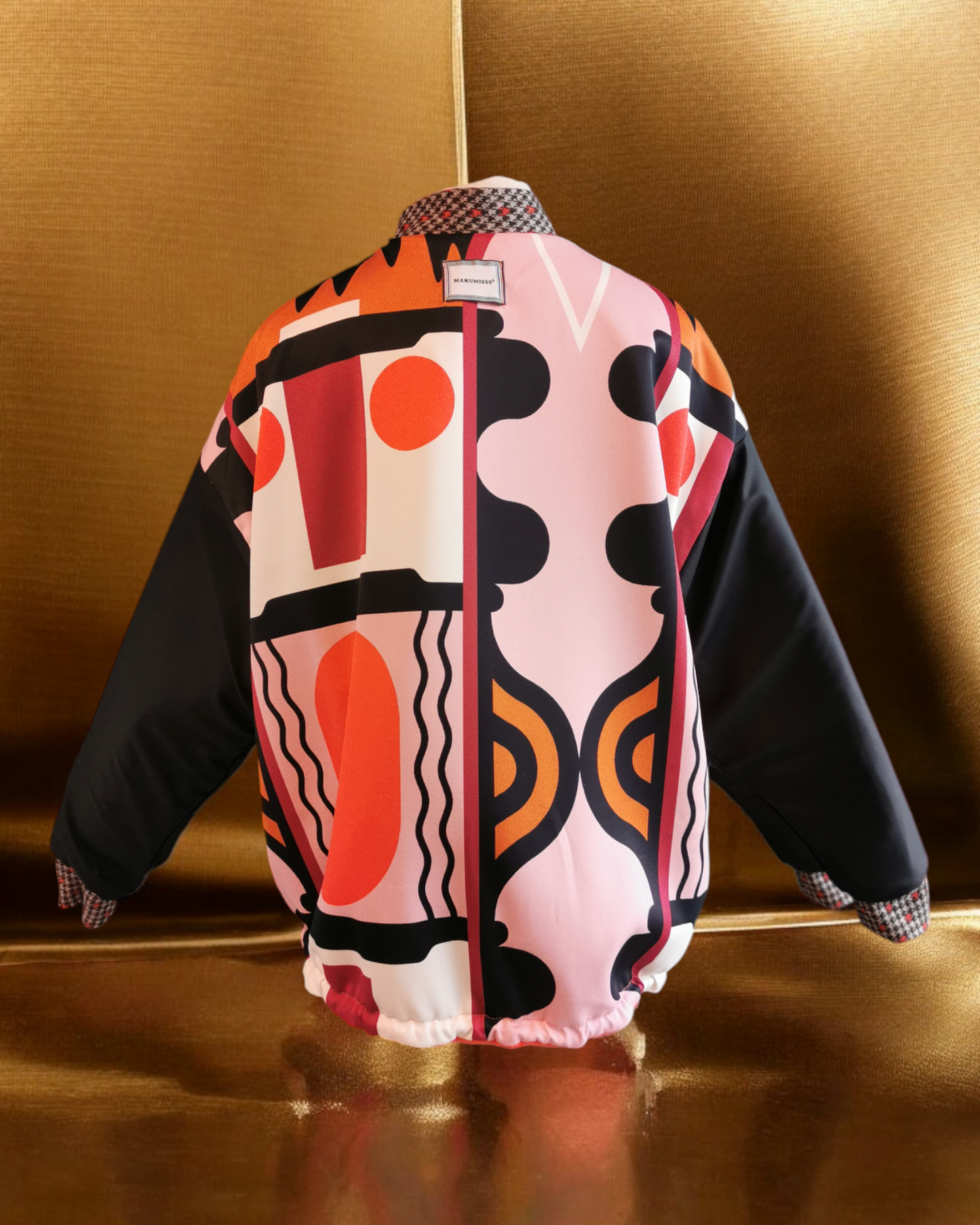My BOMBER doubleface in lana arancio / tessuto viscosa fantasia