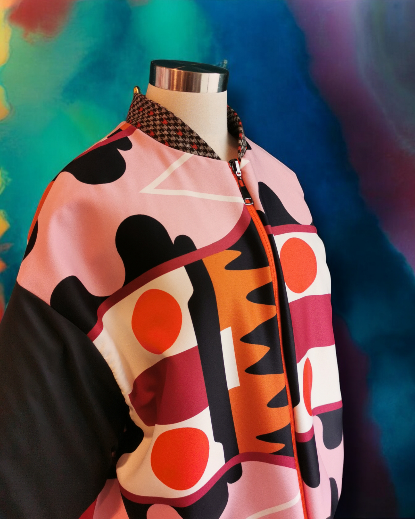 My BOMBER doubleface in lana arancio / tessuto viscosa fantasia