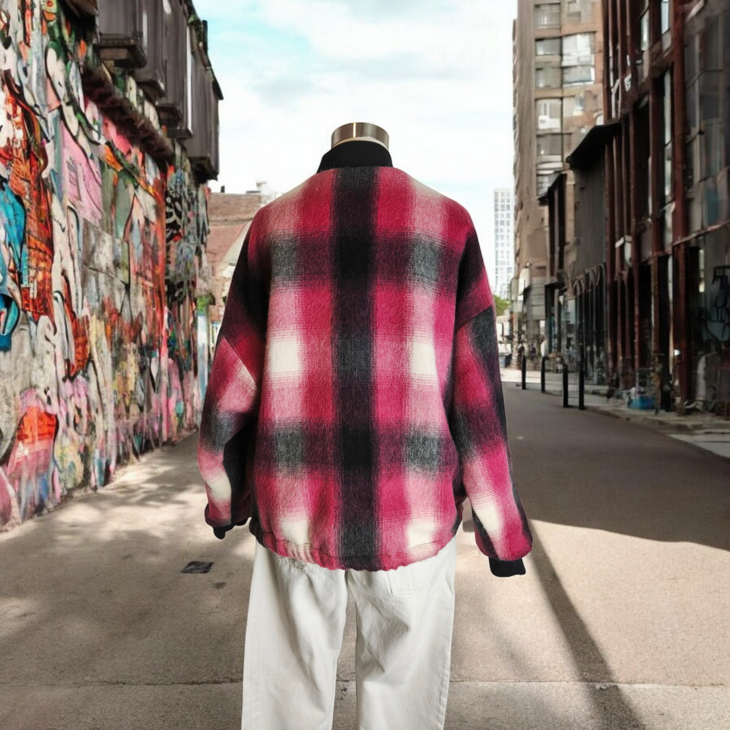 My BOMBER in lana tartan con interno dipinto a mano