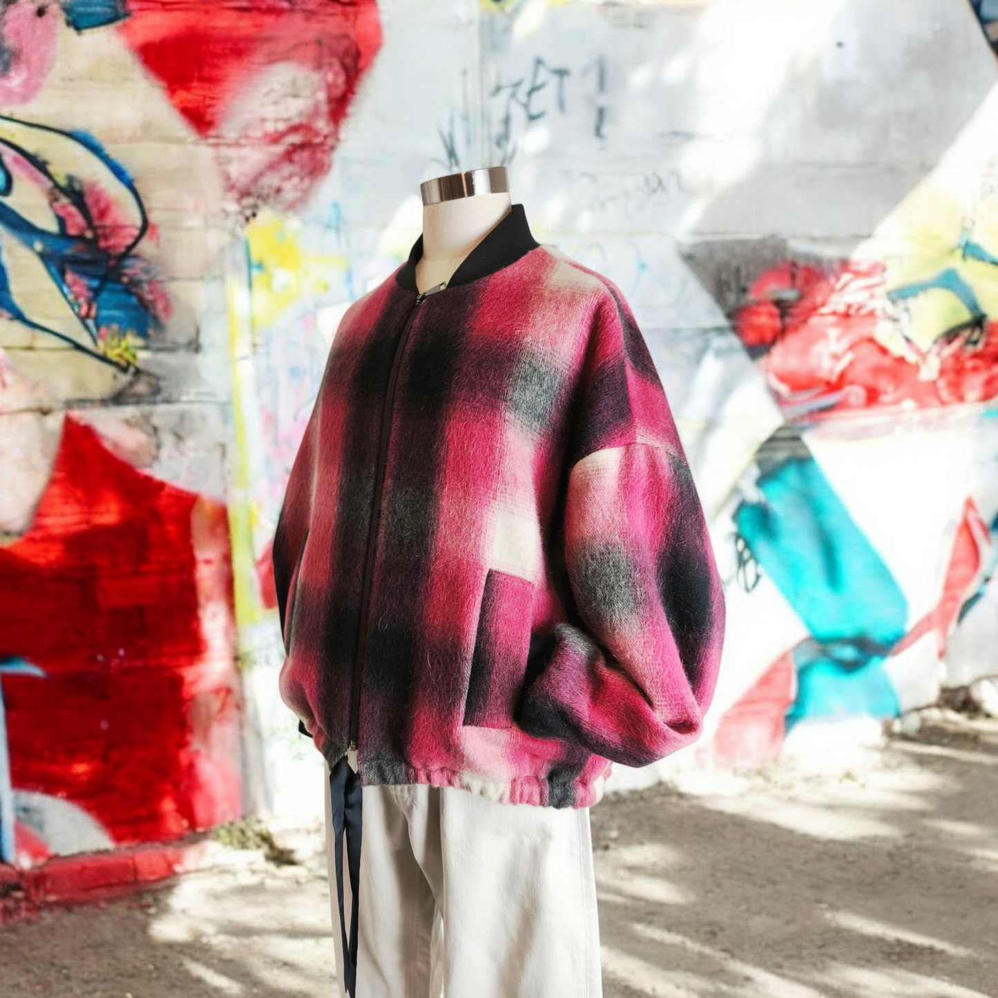 My BOMBER in lana tartan con interno dipinto a mano