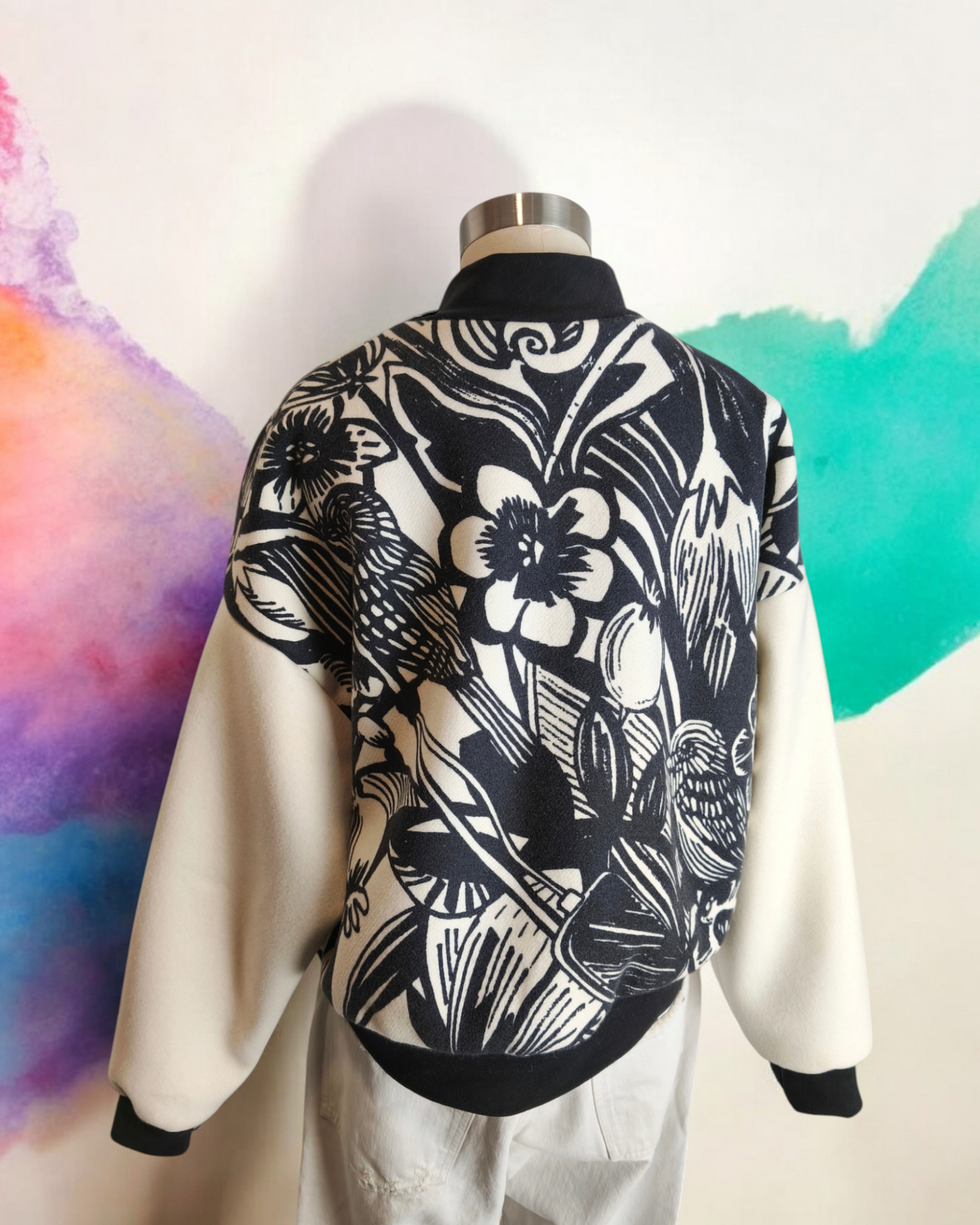 My BOMBER in lana fantasia fiorata con interno in cachemire