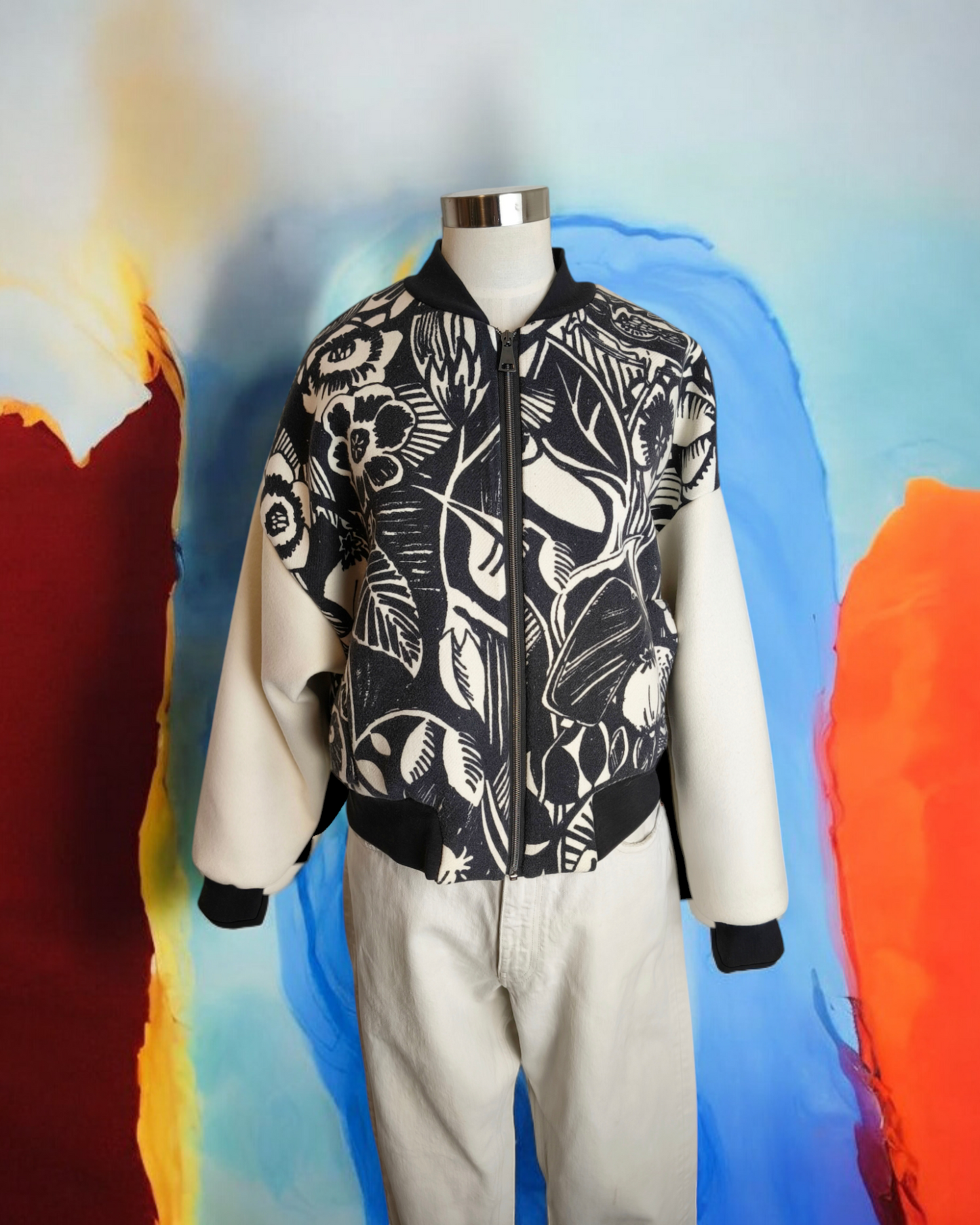 My BOMBER in lana fantasia fiorata con interno in cachemire