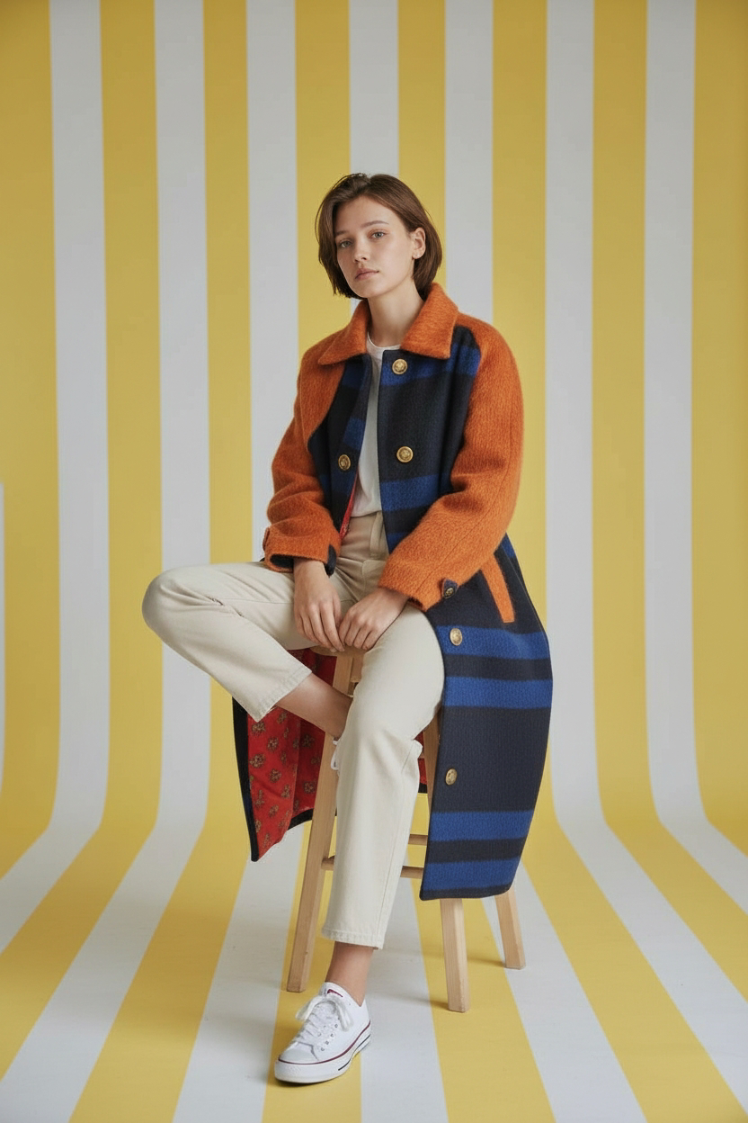 Cappotto raglan in mix di lane