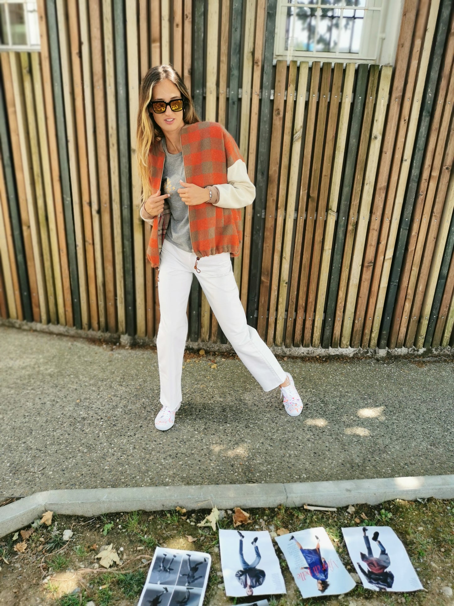 My BOMBER in lana check con maniche a contrasto