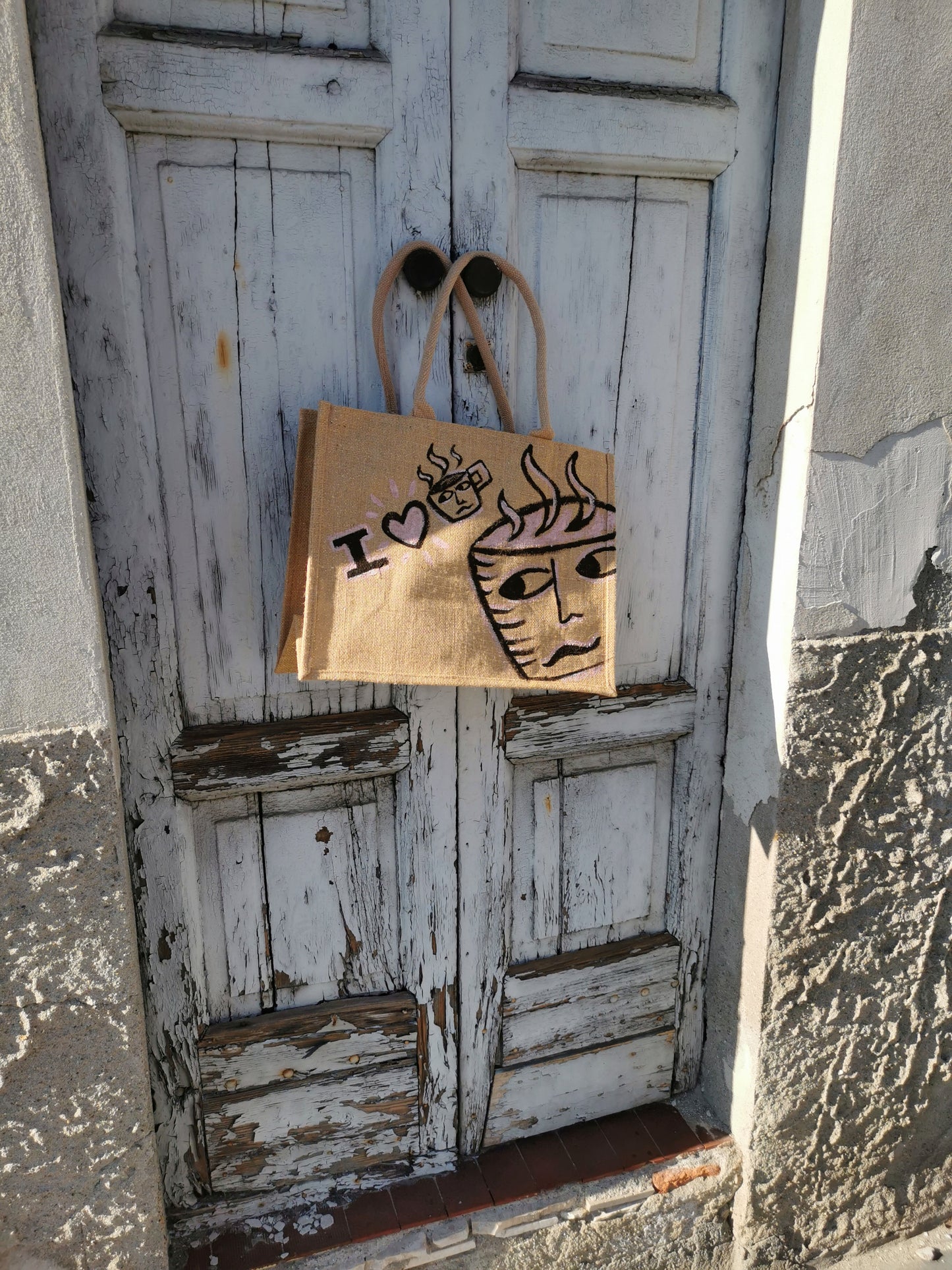 Shopper in Juta shimmer dipinta a mano