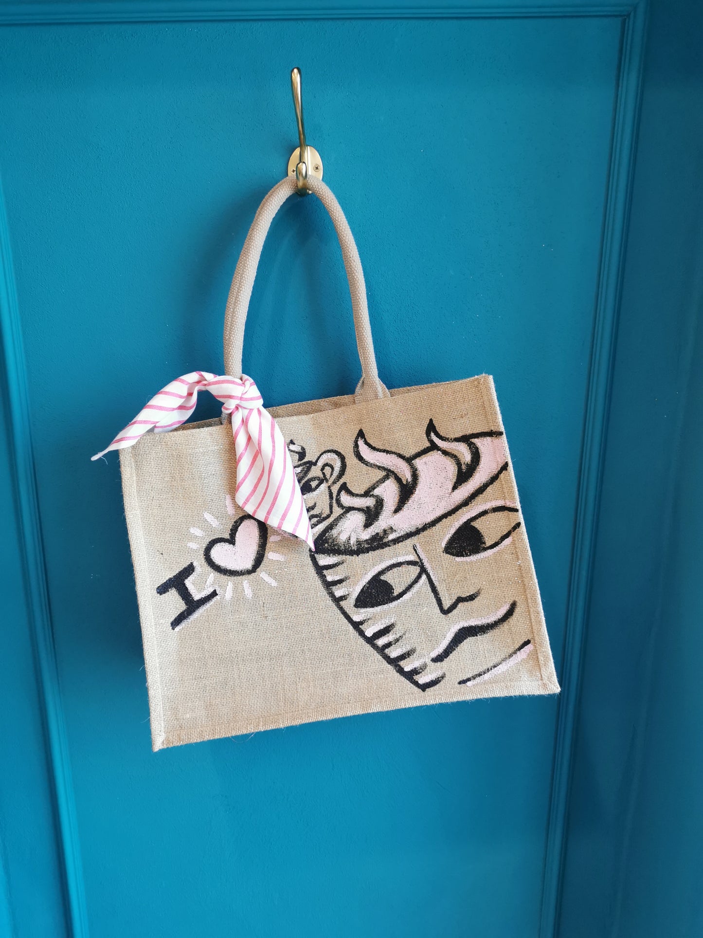 Shopper in Juta shimmer dipinta a mano