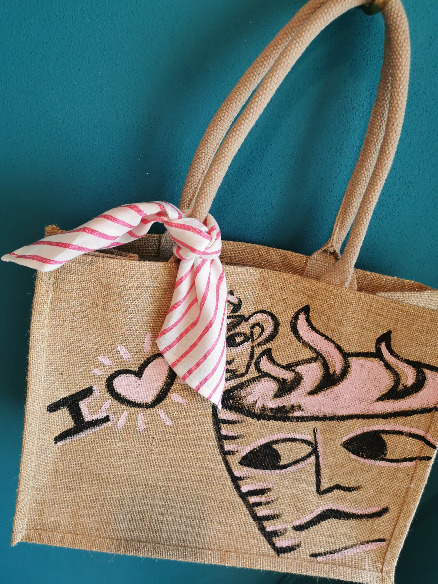 Shopper in Juta shimmer dipinta a mano