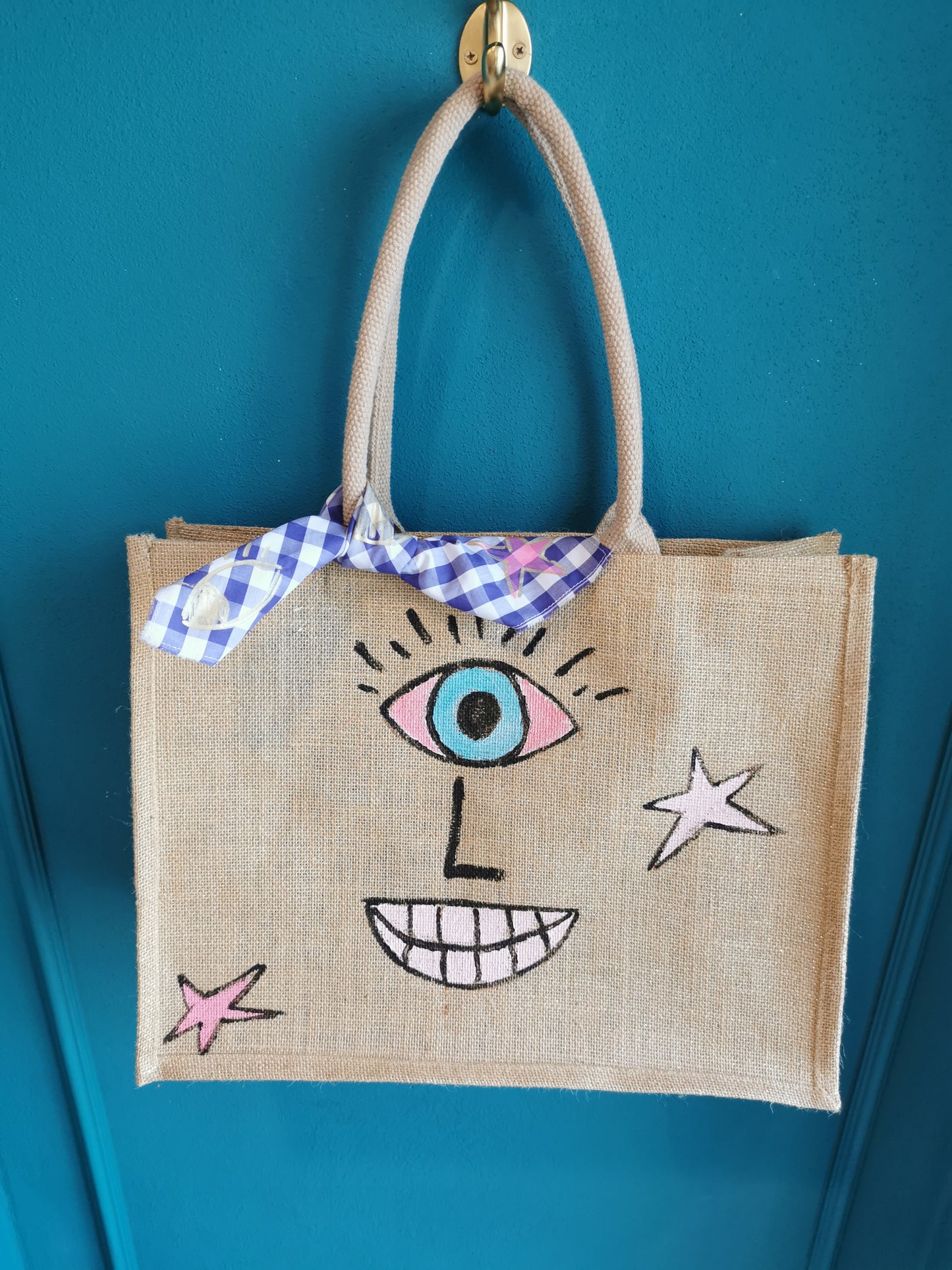 Shopper in Juta shimmer dipinta a mano