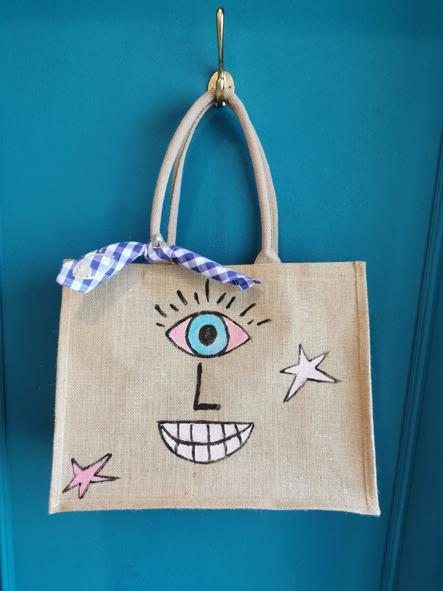 Mini bag in Juta shimmer dipinta a mano